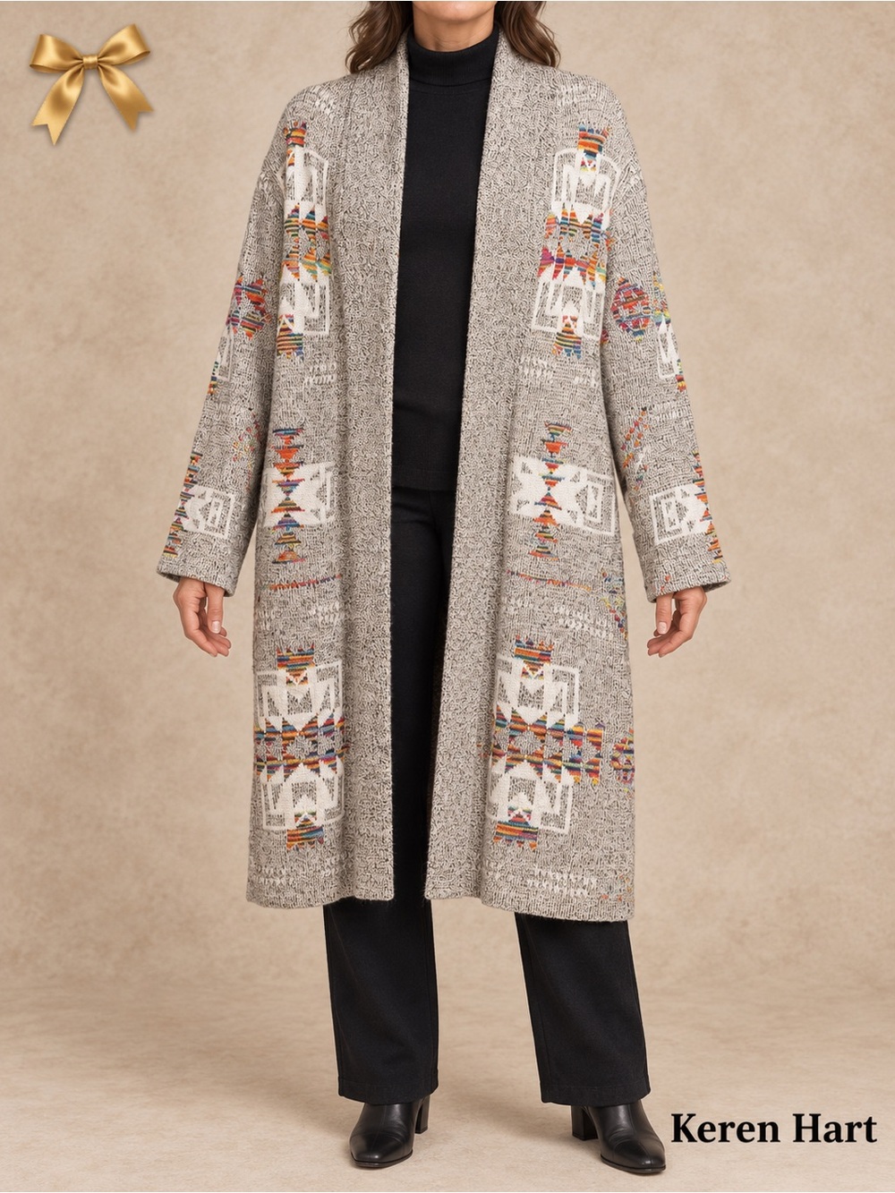 Keren Hart Oversized Southwestern Wool Blend Duster Cardigan L